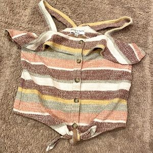 Button down ruffle crop neutral top